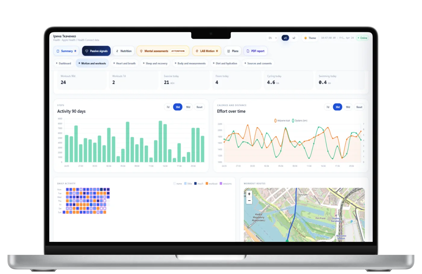 HealthDex dashboard – signal detection view